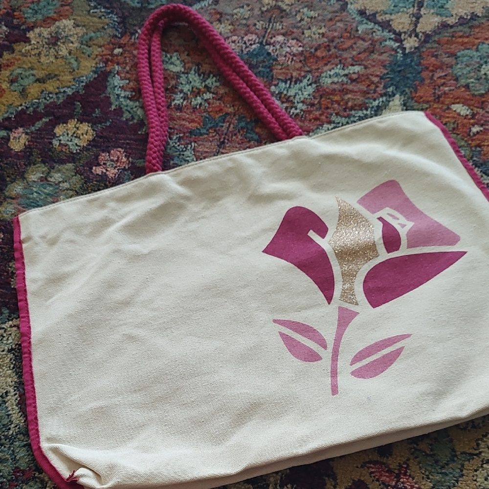 Lancome Cream and Pink Floral Tote